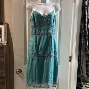 BCBGMaxAzria Teal Lace-Trim Slip Dress